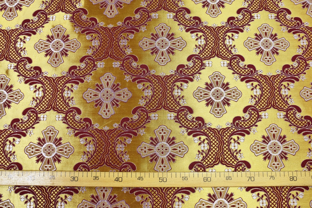 Шелк ЭЛЕОН, горчица с бордо окантовкой. 165 см