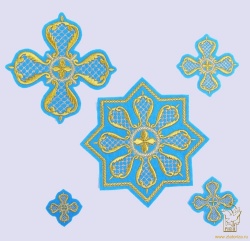 Набор крестов КАРЕТНЫЙ, архиерейский, голубой с золотом, 21 шт, Набор крестов КАРЕТНЫЙ, архиерейский, голубой с золотом, 21 шт,