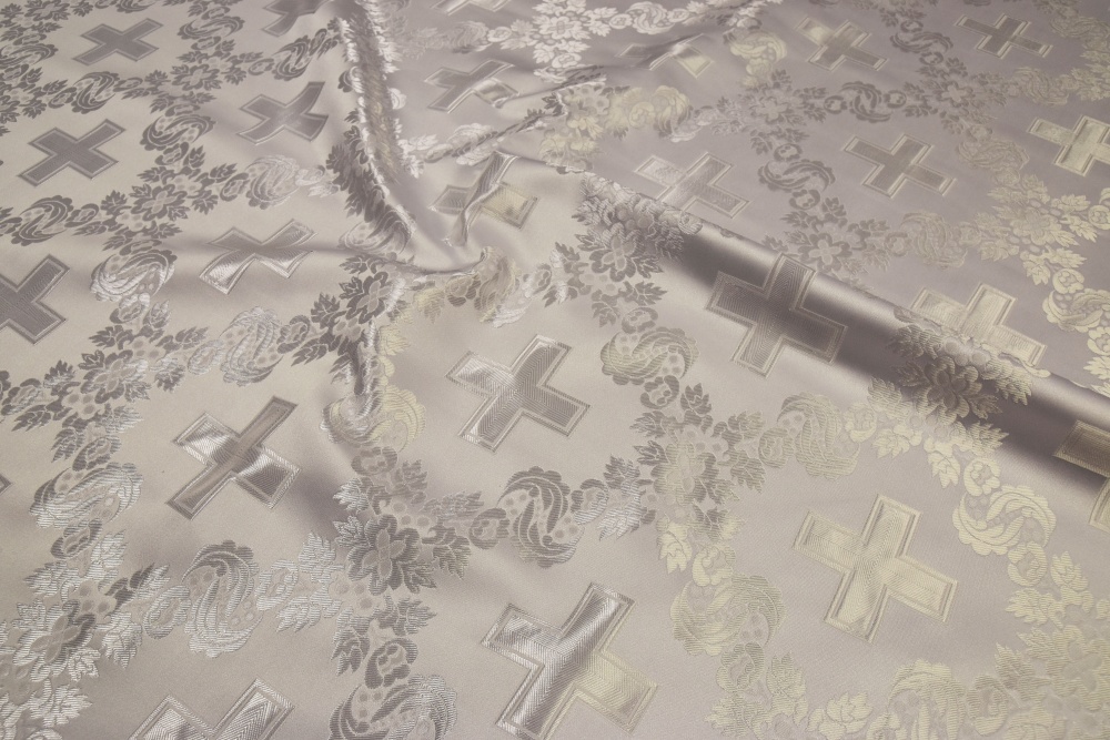 Шелк ЦАРСКИЙ КРЕСТ, белый с серебром, шир. 165 см
