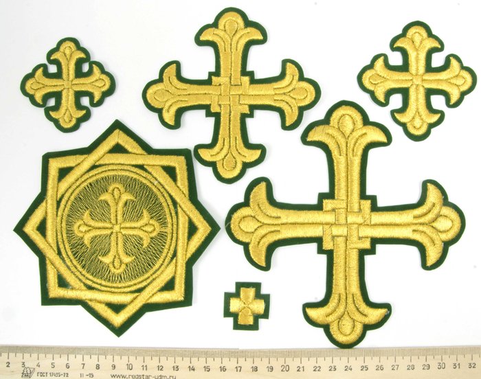 Набор крестов, иерейский, ЛУКОШКО, зеленый с золотом, 14 шт