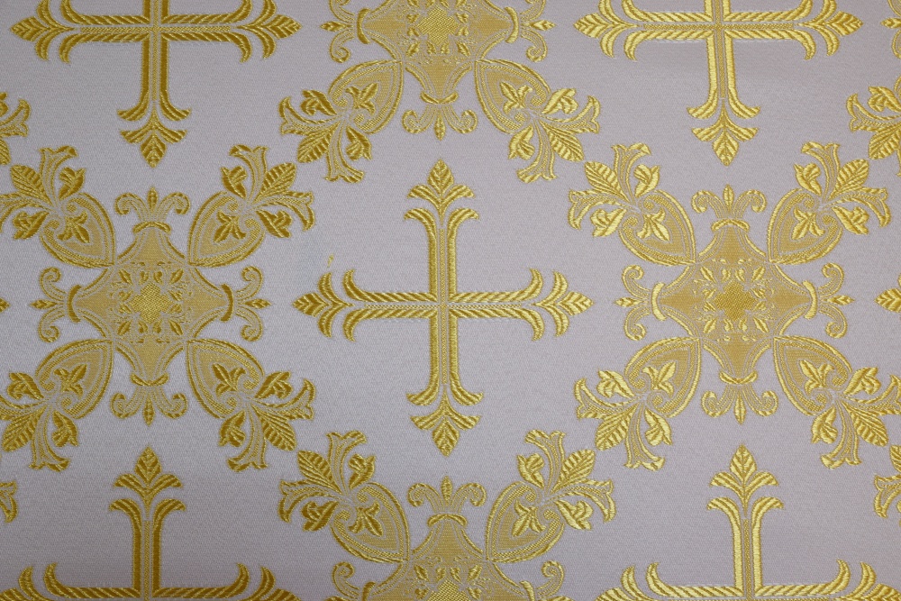 Шелк ЗЛАТОУСТ, белый с золотом, шир. 150 см, Рахманово