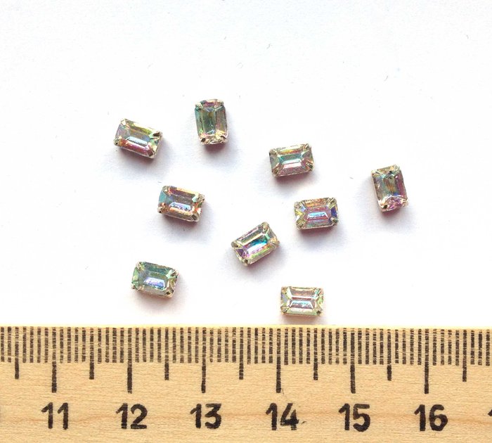 Стразы пришивные, в цапах, ПРЯМОУГОЛЬНИК, стекло, цвет бензин