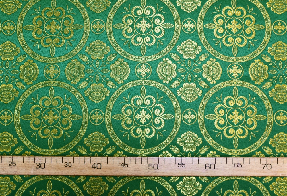Парча ПОСАД, зеленая с золотом, шир. 150 см, Рахманово