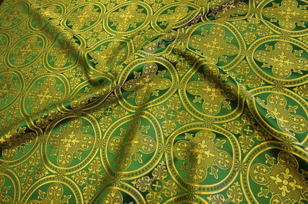 Шелк ВЛАДИМИРСКИЙ, зеленый с золотом, шир. 150 см, Рахманово