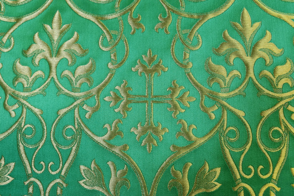 Парча СВЯТОГОРСКАЯ, зеленая с золотом, шир. 165 см