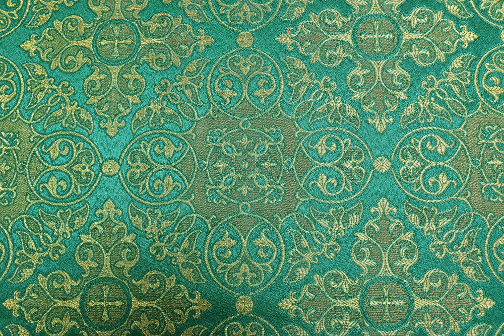 Шелк САРОВ, зеленый с золотом, шир. 150 см, Рахманово