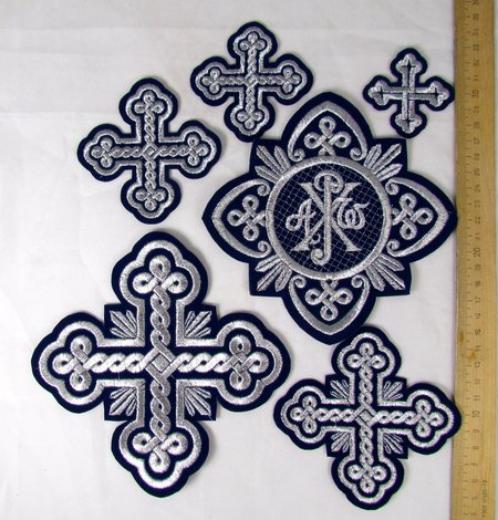 Набор крестов, иерейский, ОКРУГЛАЯ ПЛЕТЕНКА, синий с серебром, 14 шт