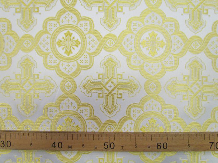 Шелк ПОДСОЛНУХ, белый с золотом, шир. 150 см, Рахманово