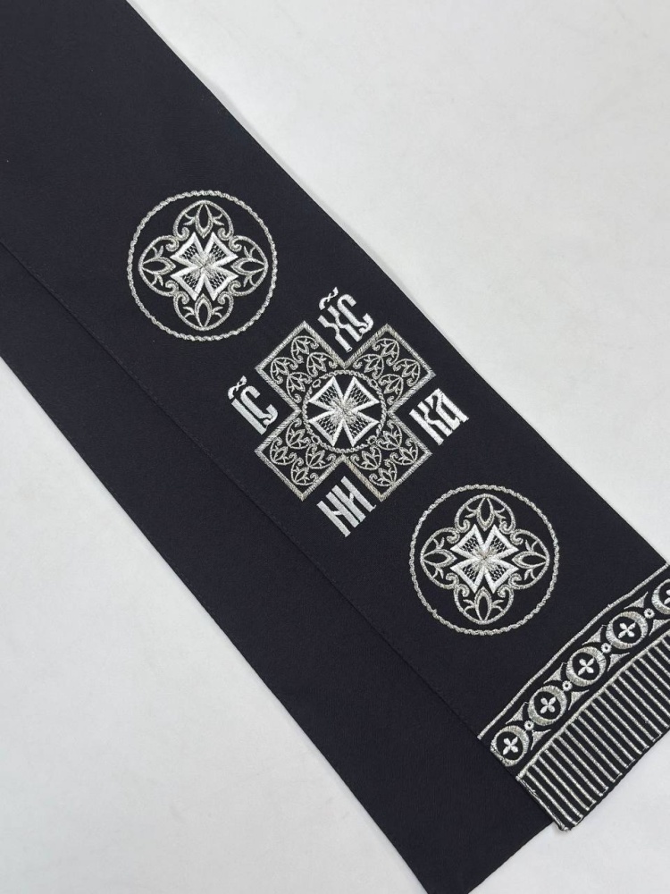 Закладка вышитая, черная с серебром, шир. 13 см