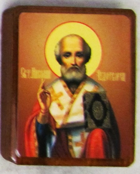 Икона Николай Чудотворец святитель №244 р1 литография 4х6 см на деревянной доске