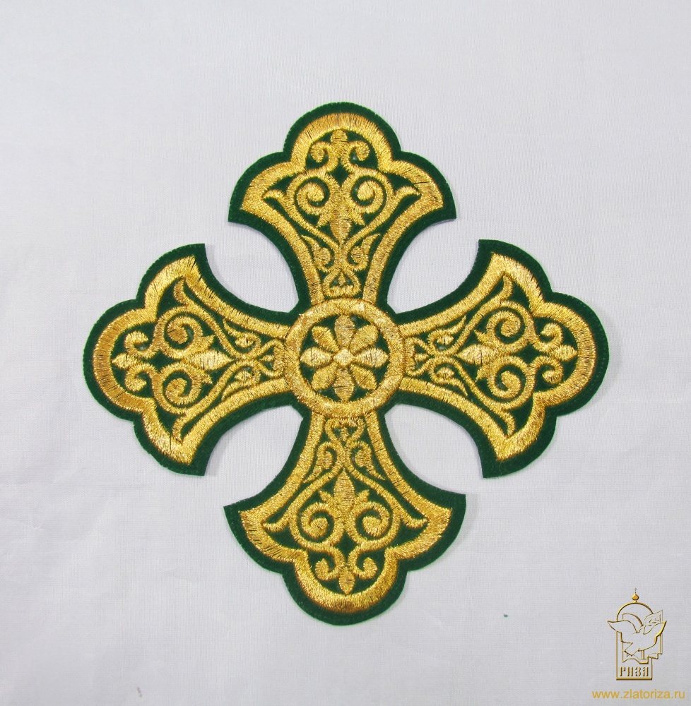 Крест 1 УЗОРНЫЙ зеленый с золотом,14,5 -16 см