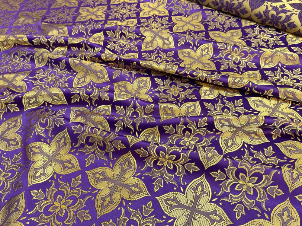 Шелк ВЕРА-2, фиолетовая с золотом, шир. 150 см, Рахманово