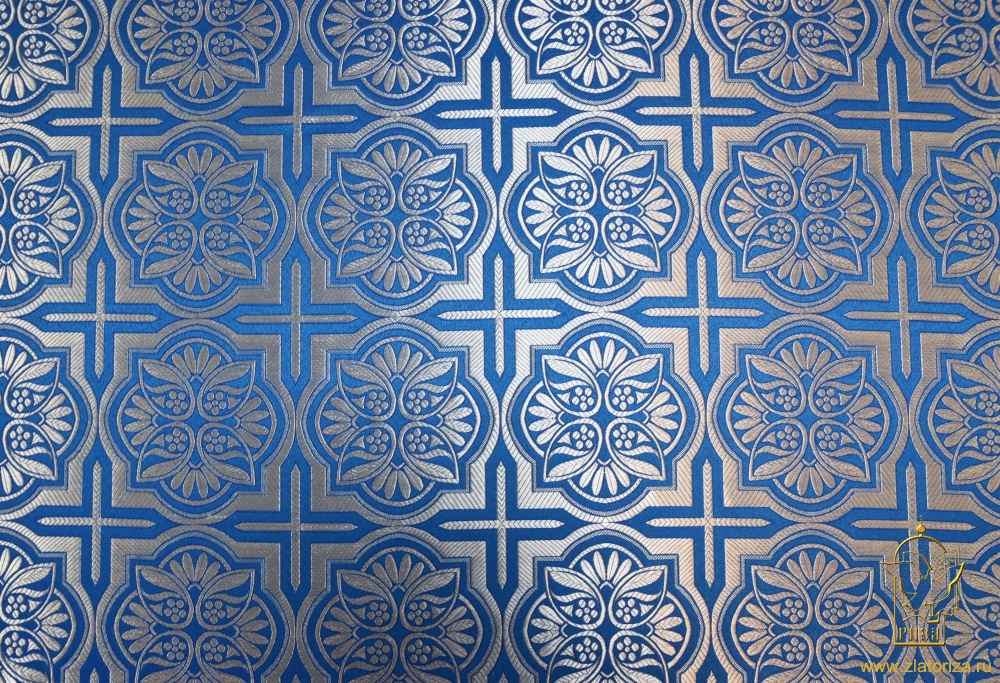 Парча ЦАРЬ-ГРАД, голубая с серебром, шир. 150 см, Рахманово