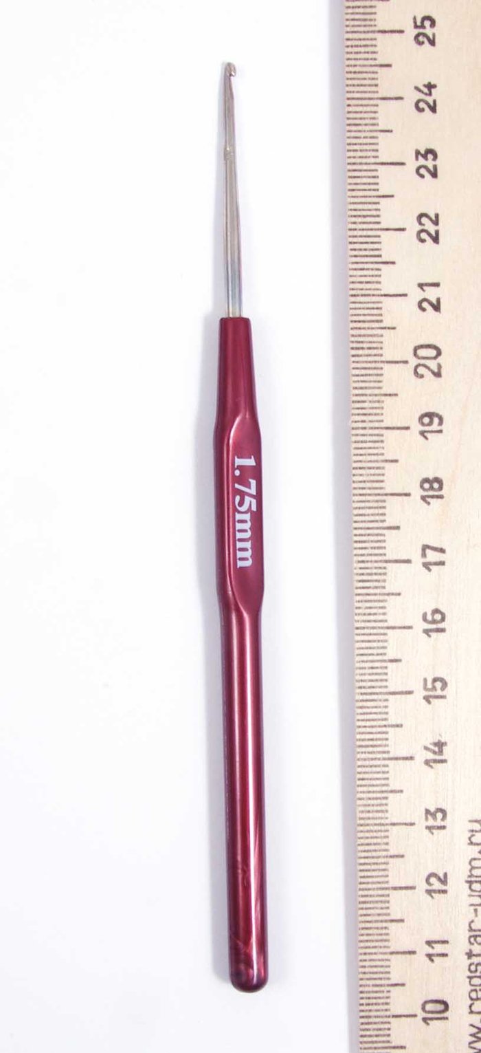 Крючок вязальный металлический № 1,75, с пластиковой ручкой, 14 см