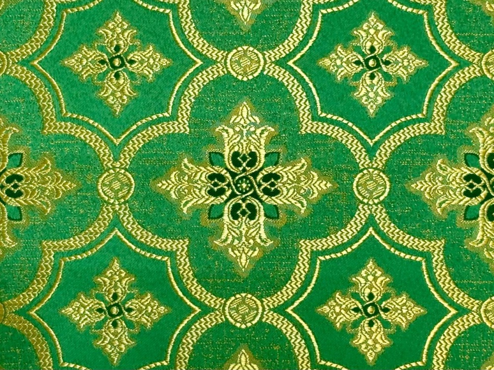 Шелк КЕФАЛОНИЯ, зеленый с золотом, шир. 150 см, Павловский Посад