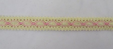 Кружево 136, плетеное, сливочно-розовое