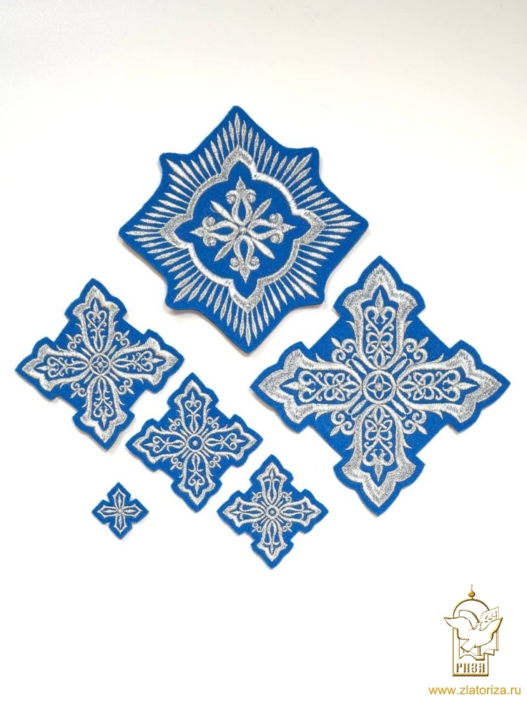 Набор крестов, иерейский, ВИЗАНТИЯ, голубой с серебром, 14 шт