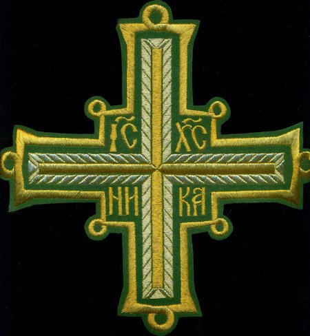 Крест Престол/Жертвенник ПЕТЕЛЬНЫЙ, зеленый с золотом, 27 см