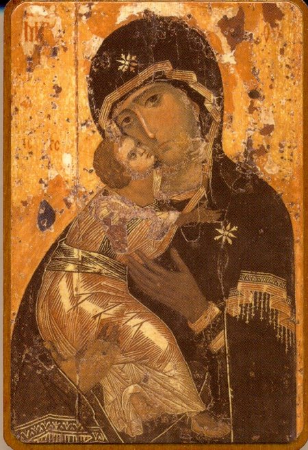 Икона Владимирская Божия Матерь №99 р. 2, литография 7х9 см, на деревянной доске