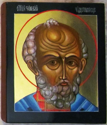 Икона Николай Чудотворец святитель письмо Палех 10х12 на новой доске