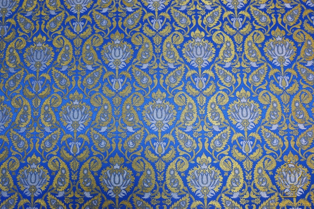Парча ФЕНИКС, голубая с золотом, шир. 150 см, Рахманово