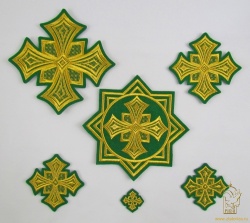 Набор крестов, иерейский, ГЕОРГИЙ, зеленый с золотом, 14 шт Набор крестов, иерейский, ГЕОРГИЙ, зеленый с золотом, 14 шт