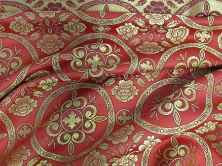 Парча ПОСАД, красная с золотом, шир. 150 см, Рахманово