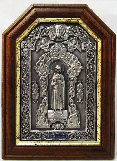 Икона Глеб святой благоверный князь (ростовая) серебрение метод гальванопластики багет без стекла