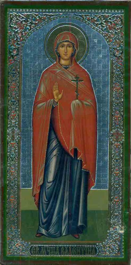 Икона Валентина святая мученица (ростовая) Б361 двойное тиснение 6,5х12,5 на деревянной доске