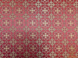 Парча ИПАТИЙ, красная с золотом, с бордовой окантовкой, шир. 150 см, Рахманово