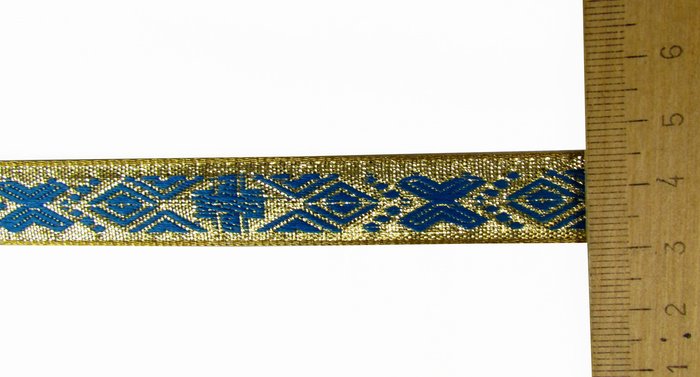 Галун РОМБ, голубой с золотом, шир. 1,5 см, ИНДИЯ