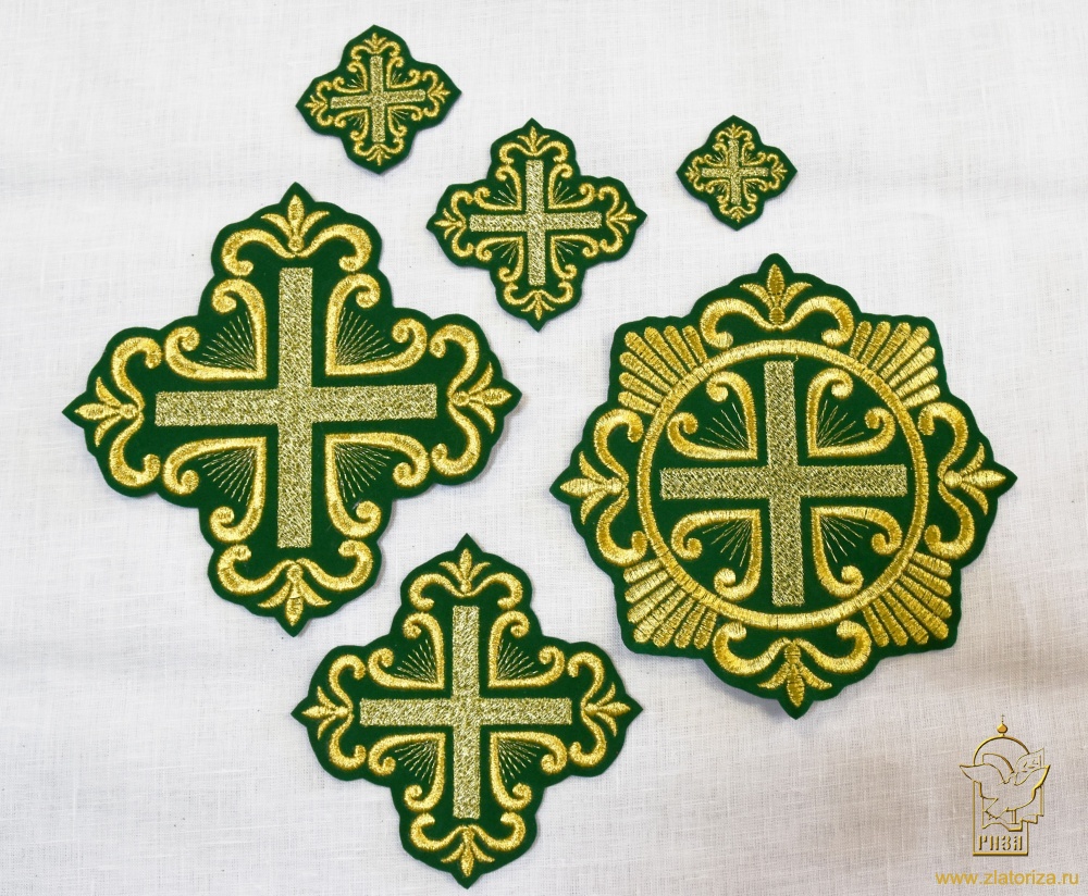 Набор крестов ПОКРОВСКИЙ W 108, иерейский, зеленый с золотом, 14 шт,