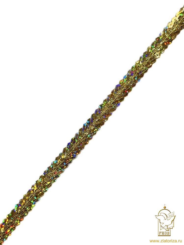 Тесьма декоративная ЕЛОЧКА золотая, с паетками