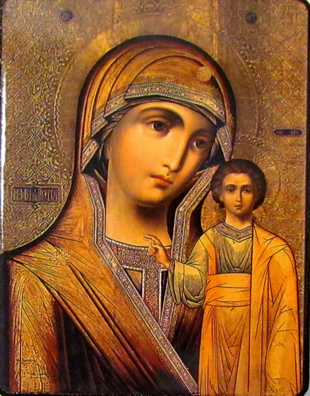 Икона Казанская Божия Матерь №380 р2 литография 7х9 см на деревянной доске