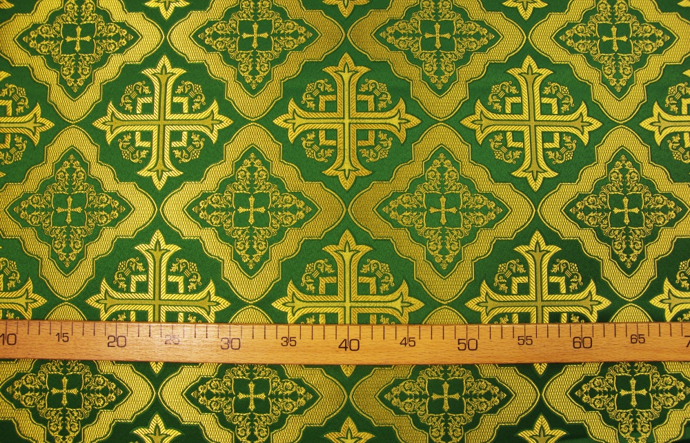 Шелк ЛАДОГА, зеленый с золотом, шир. 150 см, Рахманово