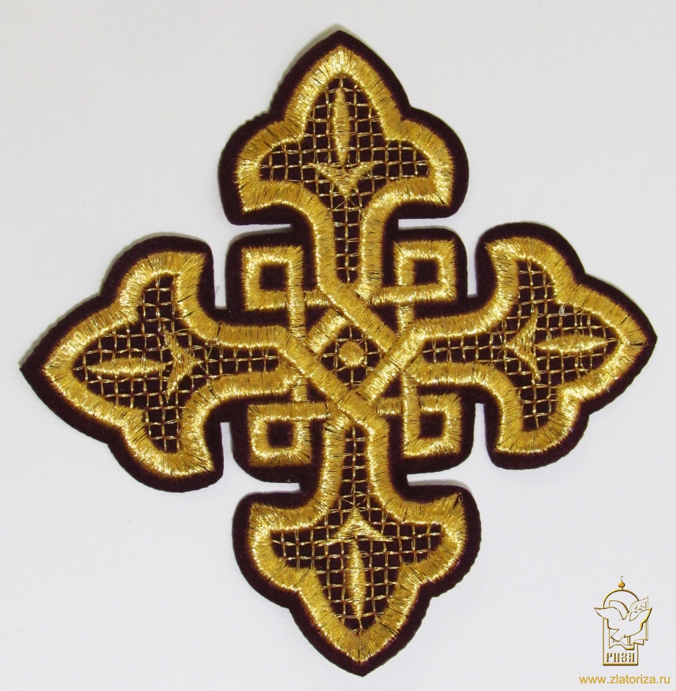 Крест 1 ВЯЗАНЫЙ, бордо с золотом,14,5 -16 см