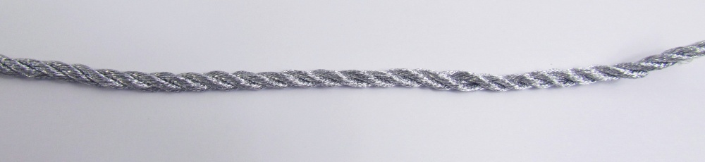 Шнур серебро, 3 мм, витой, металлизированный, 100 м в бобине, МТ