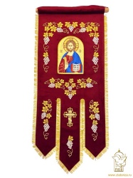 Хоругви (пара) бархат, бордо, Спаситель, Богородица Казанская, вышивка Виноград