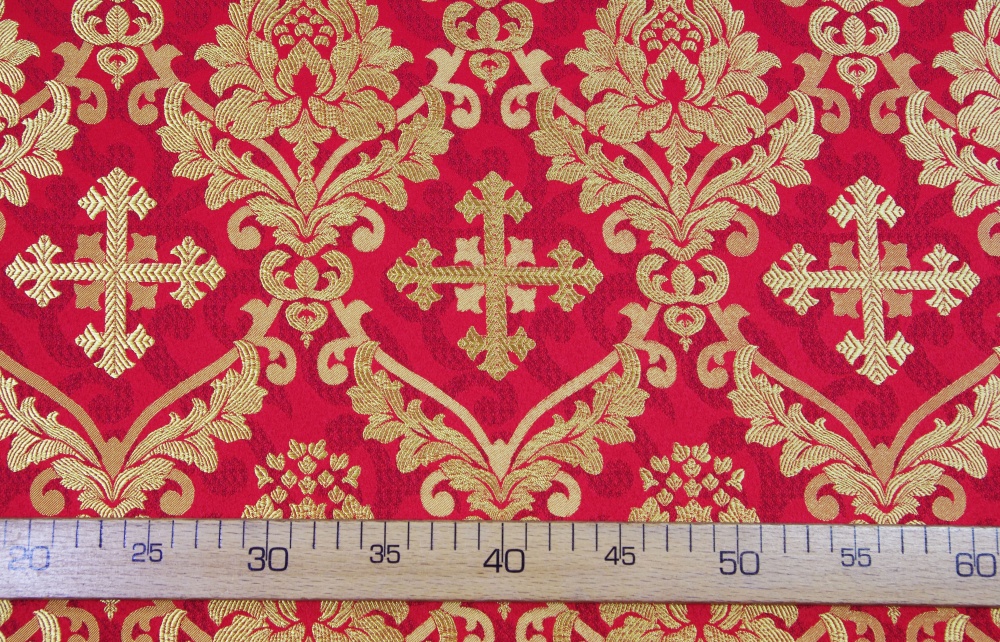 Шелк МУЗА, красная с золотом с бордо, шир. 150 см, Рахманово