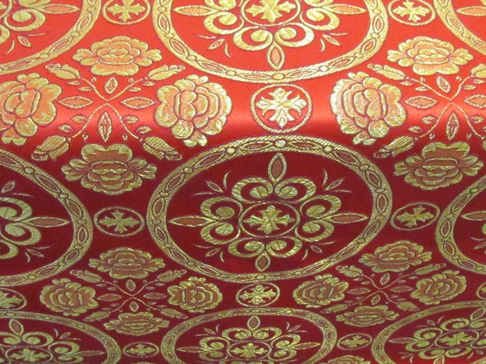 Парча ПОСАД, красная с золотом, шир. 150 см, Рахманово