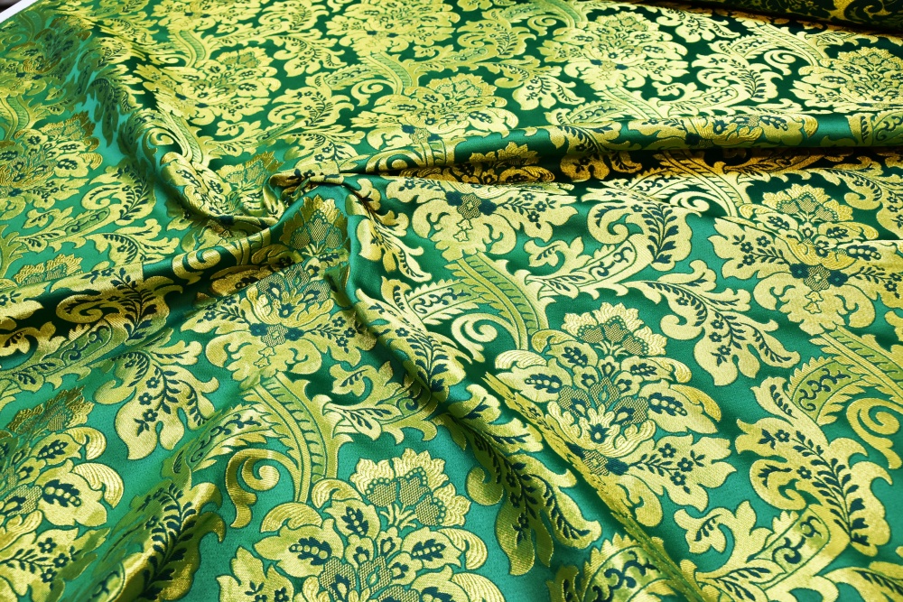 Парча ПП ЭДЕМ зеленый с золотом, шир. 150см. Павловский Посад,