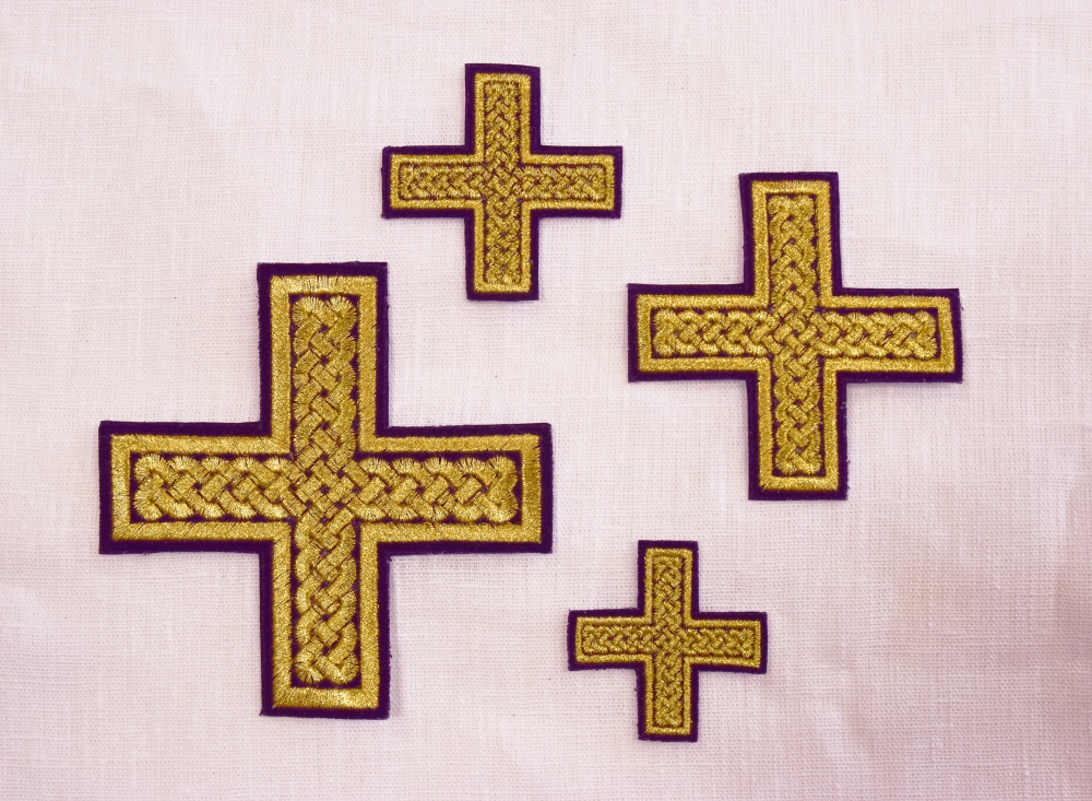 Крест 1 ПРЯМАЯ ПЛЕТЕНКА, фиолетовый с золотом,14,5 -16 см