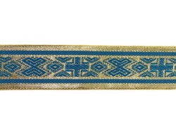 Галун РОМБ, голубой с золотом, шир. 3,6 см, ИНДИЯ Галун РОМБ, голубой с золотом, шир. 3,6 см, ИНДИЯ