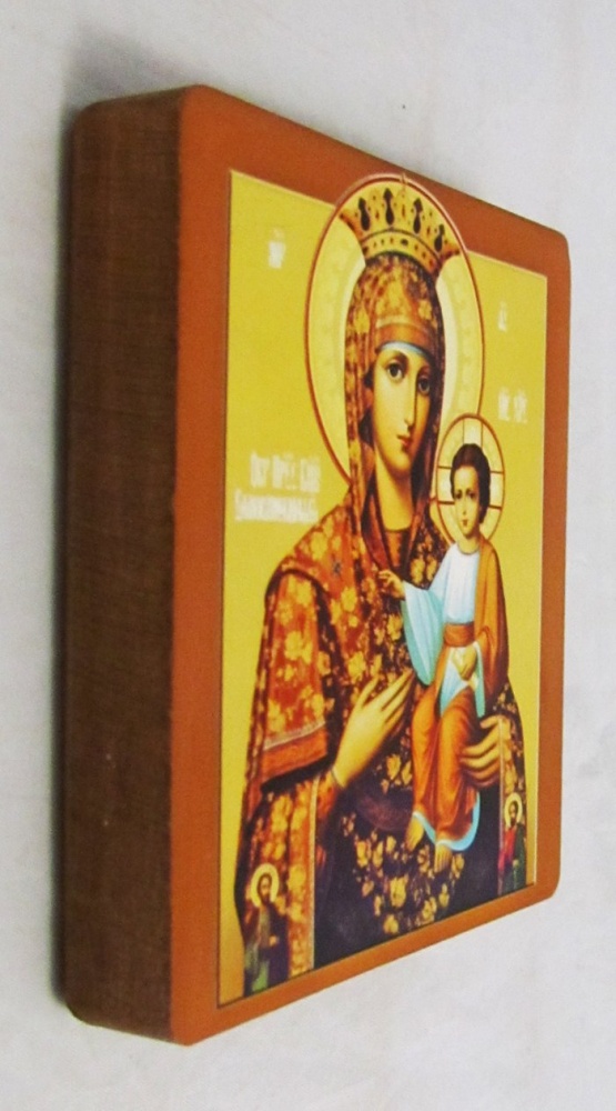 Икона Самонаписавшаяся Божия Матерь (с предстоящими) 9х10 см, прямая печать на дереве, левкас