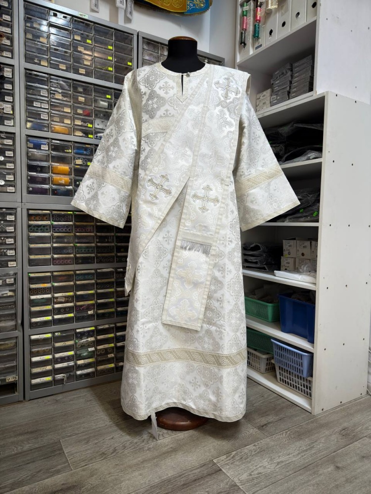 Орарь двойной белый с серебром, парча, без поручей