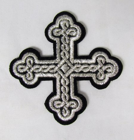 Крест 3 ОКРУГЛАЯ ПЛЕТЕНКА, черный с серебром,8-9 см