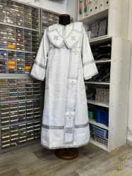 Орарь белый с серебром, шелк, с поручами