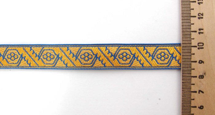 Галун ДУБОК, голубой с золотом, шир. 1,5 см, ФР