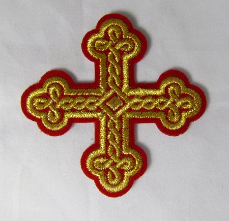 Крест 3 ОКРУГЛАЯ ПЛЕТЕНКА, красный с золотом,8-9 см