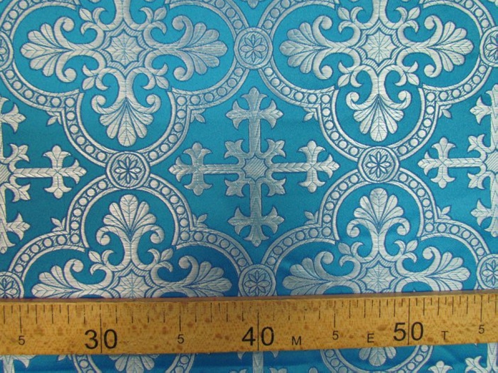 Шелк ЕКАТЕРИНА, голубой с серебром, шир. 150 см, Рахманово